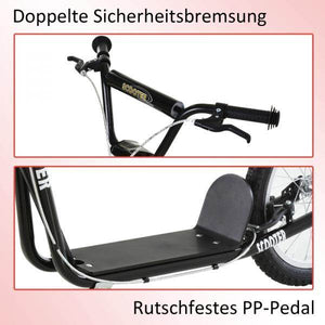 Kinderroller Tretroller Cityroller Kickscooter Kickboard mit Luftreifen und Handbremse 16 Zoll Schwarz