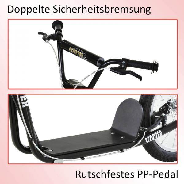 Kinderroller Tretroller Cityroller Kickscooter Kickboard mit Luftreifen und Handbremse 16 Zoll Schwarz