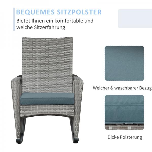 Schaukelstuhl Schwingsessel Gartenstuhl mit Kissen, Polyrattan+Metall