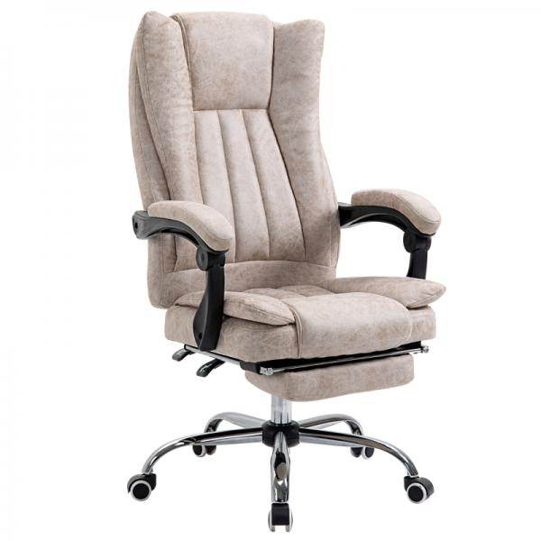 Bürostuhl Drehstuhl mit Liegefunktion Fussstütze Sitzhöhenverstellung Mikrofaser Beige+Schwarz+Silber