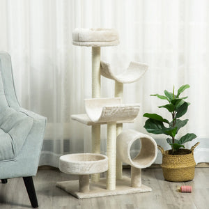 Kratzbaum Katzenbaum Kletterbaum Spielzeug Tunnel Beige L50 x B40 x H105 cm
