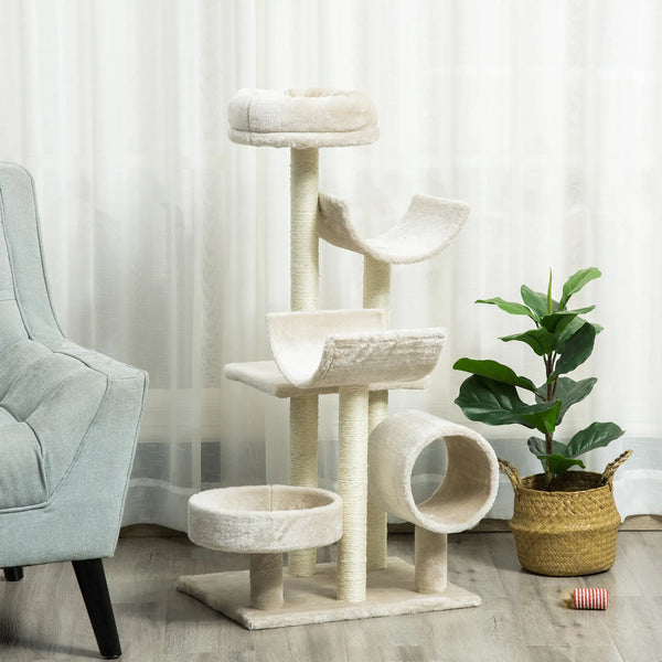 Kratzbaum Katzenbaum Kletterbaum Spielzeug Tunnel Beige L50 x B40 x H105 cm