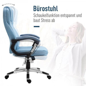 Bürostuhl Drehstuhl höhenverstellbar Wippfunktion und gepolsterte Armlehnen Ergonomisch Hellblau Leinen