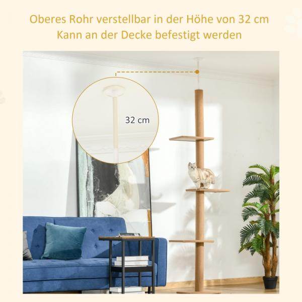 Kratzbaum Katzenbaum Kletterbaum Höhenverstellbar Hellbraun 43 x 27 x 228-260 cm