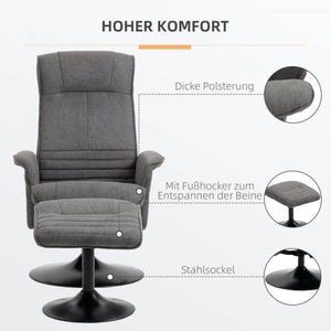 Relaxsessel mit Fusshocker verstellbare Rückenlehne Schaumstoff Dunkelgrau