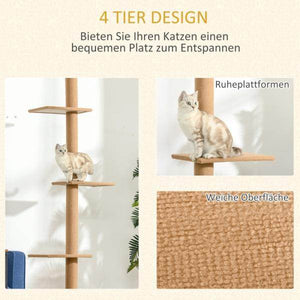 Kratzbaum Katzenbaum Kletterbaum Höhenverstellbar Hellbraun 43 x 27 x 228-260 cm