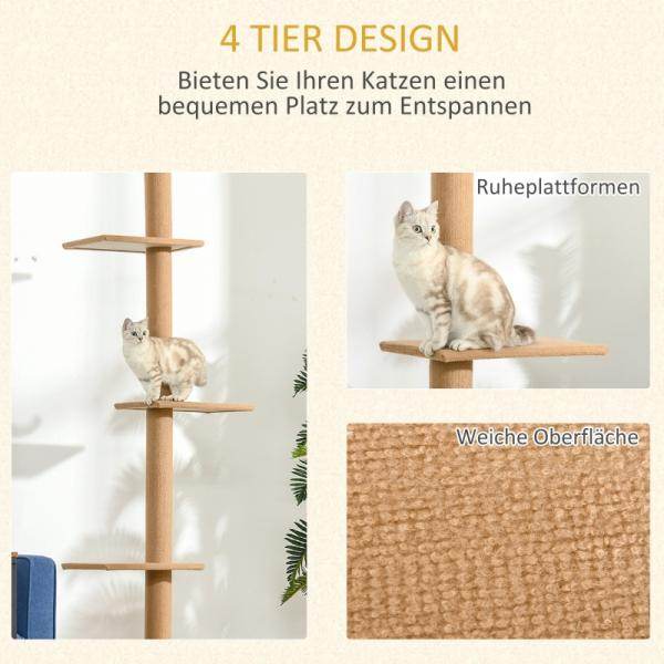 Kratzbaum Katzenbaum Kletterbaum Höhenverstellbar Hellbraun 43 x 27 x 228-260 cm