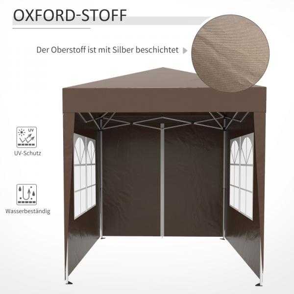 Faltpavillon, Schnellaufbau, 4 Seitenwände, 2 grosse Fenster, Stahlrahmen, schwarz, 2x2m