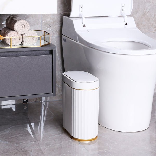 Poubelle à capteur blanche/dorée de 7 L