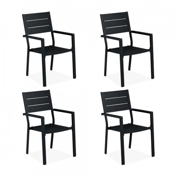 Relaxdays - Schwarzer Gartenstuhl im 4er Set, Schwarz, ca. 90 x 53,5 x 59 cm