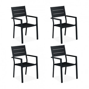 Relaxdays - Schwarzer Gartenstuhl im 4er Set, Schwarz, ca. 90 x 53,5 x 59 cm