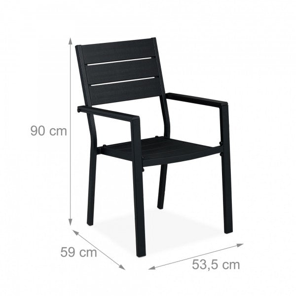 Relaxdays - Schwarzer Gartenstuhl im 4er Set, Schwarz, ca. 90 x 53,5 x 59 cm