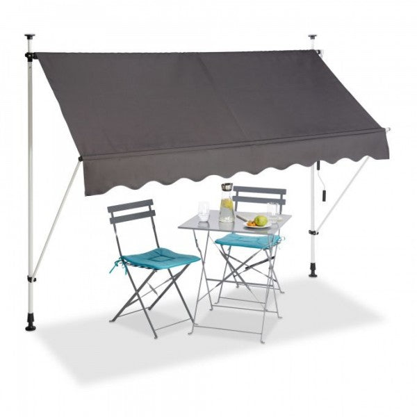 Relaxdays - Klemmmarkise für Balkon, 250 x 120 cm, Anthrazit/Schwarz/Weiß