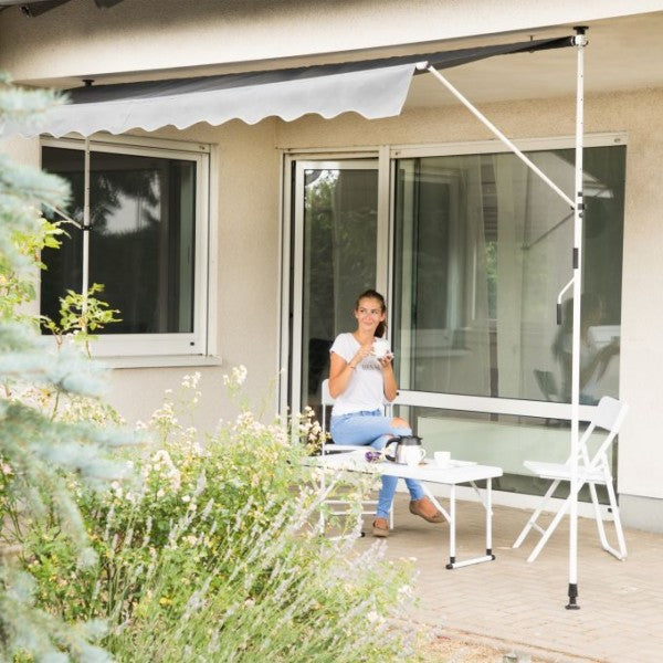 Relaxdays - Klemmmarkise für Balkon, 250 x 120 cm, Anthrazit/Schwarz/Weiß
