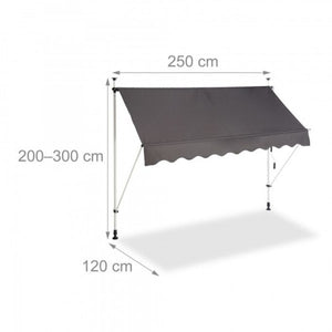 Relaxdays - Klemmmarkise für Balkon, 250 x 120 cm, Anthrazit/Schwarz/Weiß
