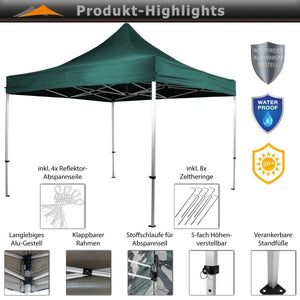 INSTENT® - Faltpavillon ''PRO'' 3x3, Trolley, Alu, grün, 4ST