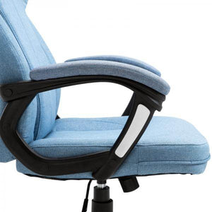 Bürostuhl Drehstuhl höhenverstellbar Wippfunktion und gepolsterte Armlehnen Ergonomisch Hellblau Leinen