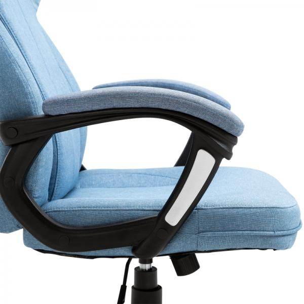 Bürostuhl Drehstuhl höhenverstellbar Wippfunktion und gepolsterte Armlehnen Ergonomisch Hellblau Leinen