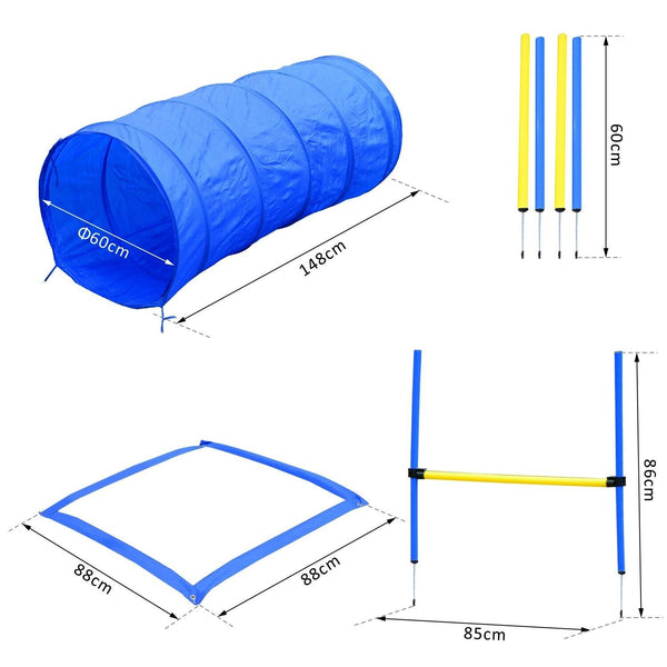 Agility Hundetrainingsset Tunnel + Slalom + Hürde inkl. Tasche
