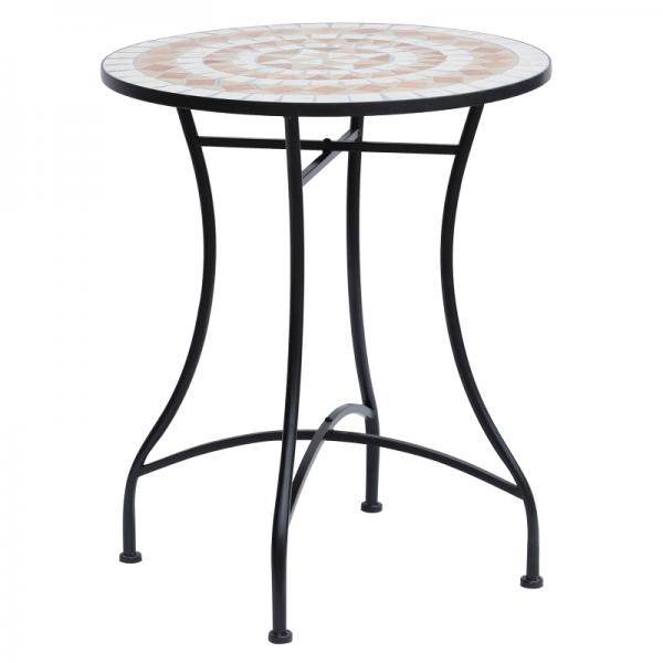 Gartentisch Balkontisch Mosaiktisch Seviertisch rund Stahl + Keramik