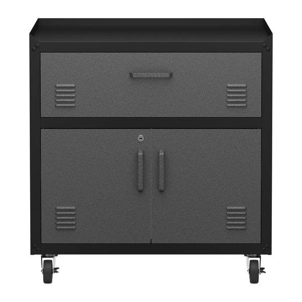 Aktenschrank MAKSIMUS 2 Türen 1 Schublade 77 x 80 cm anthrazit/schwarz
