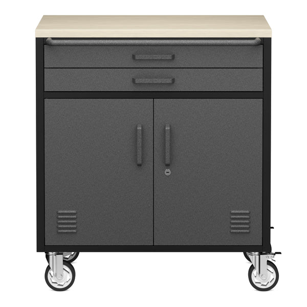 Werkstattwagen MAKSIMUS 2 Schubladen 2 Türen 75 x 85 cm anthrazit/schwarz/natur
