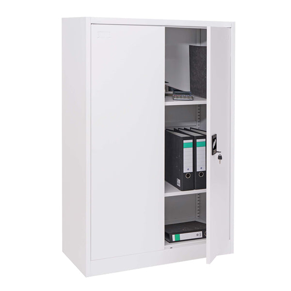 Aktenschrank Stahlschrank Büroschrank, 2 Türen 140x90cm weiss