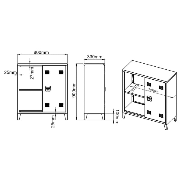 Metallschrank Kommode Oripää 90x80x33cm Weiss