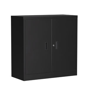 Aktenschrank mit 2 Böden 90 x 90 cm schwarz
