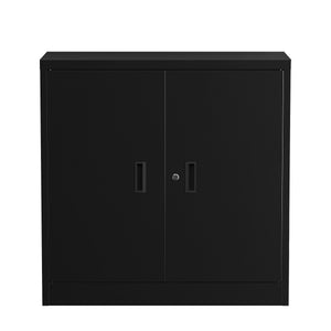 Aktenschrank mit 2 Böden 90 x 90 cm schwarz