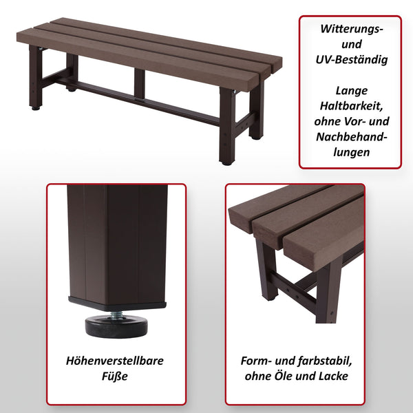 Alu Gartenbank wetterfest WPC 120cm braun Outdoor