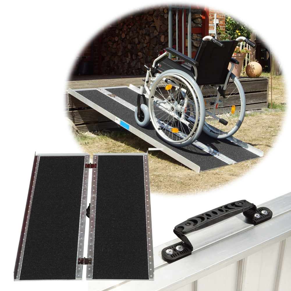Rampa per sedia a rotelle in alluminio, antiscivolo, pieghevole, 213 cm, 270 kg