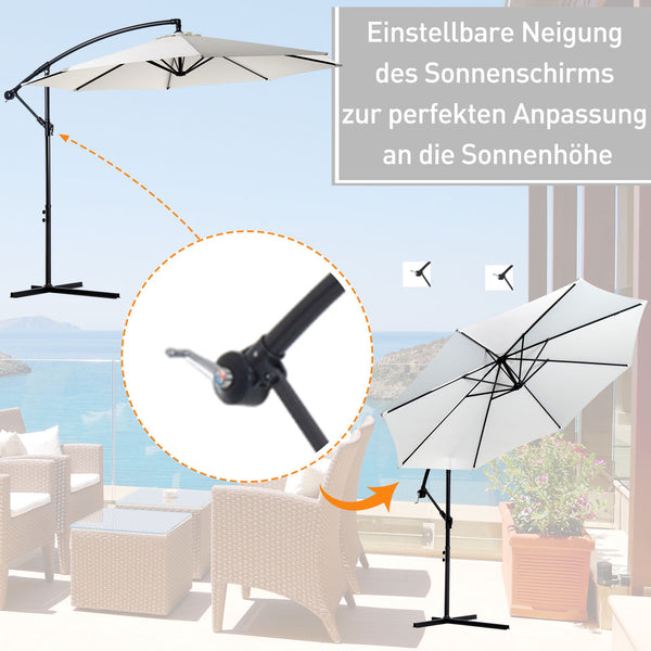 Ampelschirm Sonnenschirm D:300cm mit Handkurbel creme
