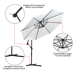 Ampelschirm Sonnenschirm D:300cm mit Handkurbel creme