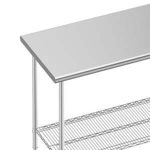Arbeitstisch Edelstahl mit Ablage 120 x 61 cm silber