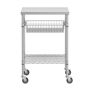 Arbeitstisch Edelstahl mit Rollen und Ablagen 61 x 51 cm silber