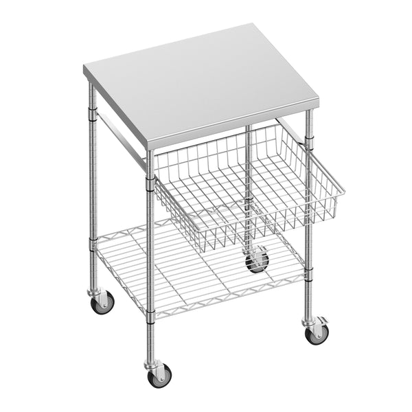 Arbeitstisch Edelstahl mit Rollen und Ablagen 61 x 51 cm silber