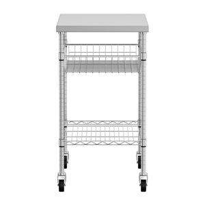 Arbeitstisch Edelstahl mit Rollen und Ablagen 61 x 51 cm silber