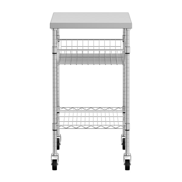 Arbeitstisch Edelstahl mit Rollen und Ablagen 61 x 51 cm silber
