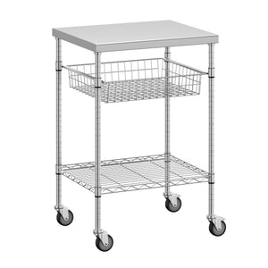 Arbeitstisch Edelstahl mit Rollen und Ablagen 61 x 51 cm silber