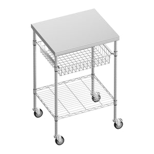 Arbeitstisch Edelstahl mit Rollen und Ablagen 61 x 51 cm silber