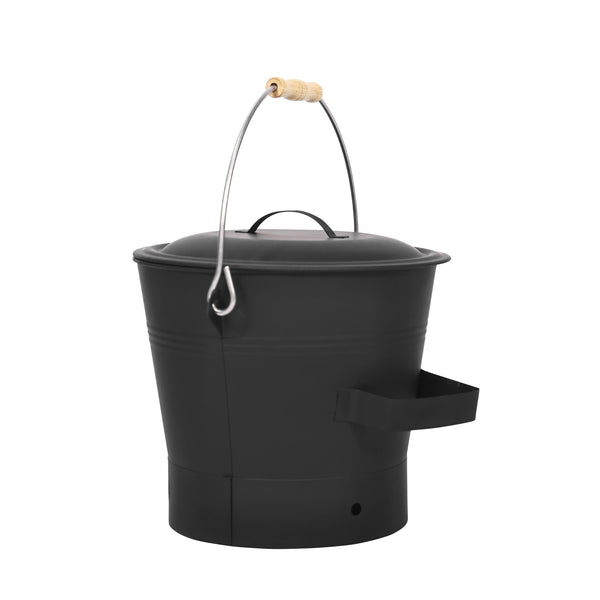 Ascheeimer mit Deckel und Kehrset 8L
