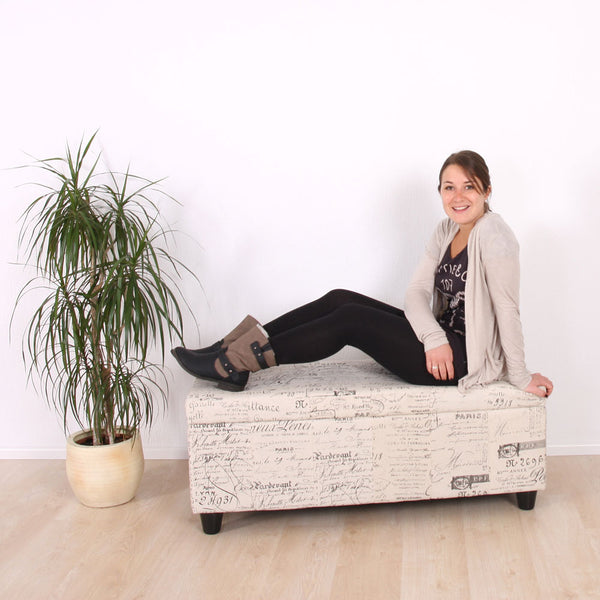 Aufbewahrungs-Truhe Sitzbank Bank Kriens Textil 112x45x45cm ~ beige