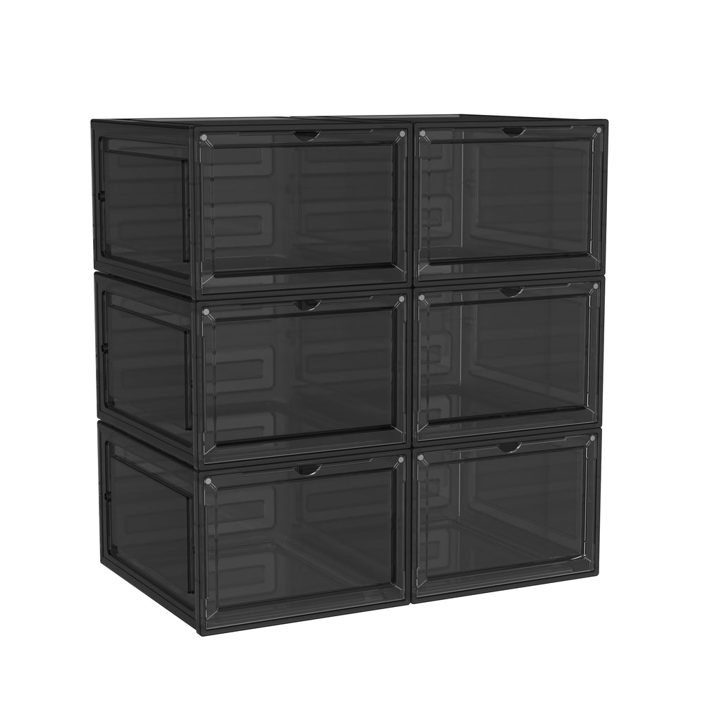 Scatola portaoggetti 34 x 27 x 19 cm, set da 6, trasparente/nero