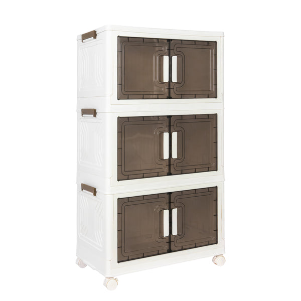 Aufbewahrungsbox faltbar mit Rollen 3er Set weiss/braun