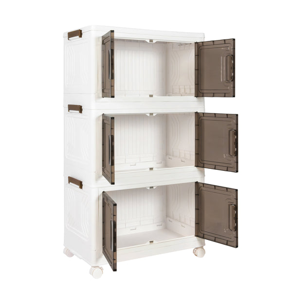 Aufbewahrungsbox faltbar mit Rollen 3er Set weiss/braun
