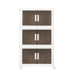 Aufbewahrungsbox faltbar mit Rollen 3er Set weiss/braun