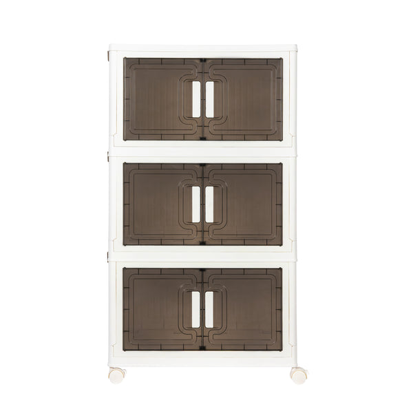 Aufbewahrungsbox faltbar mit Rollen 3er Set weiss/braun