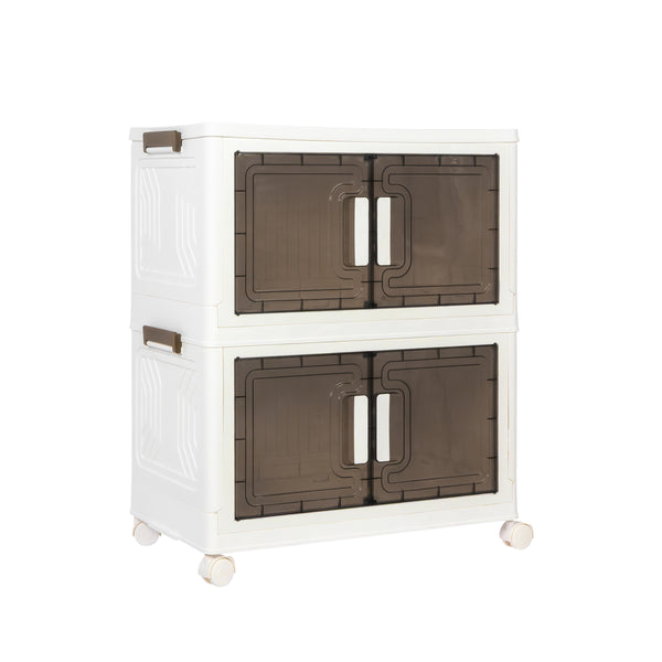 Aufbewahrungsbox faltbar mit Rollen 3er Set weiss/braun