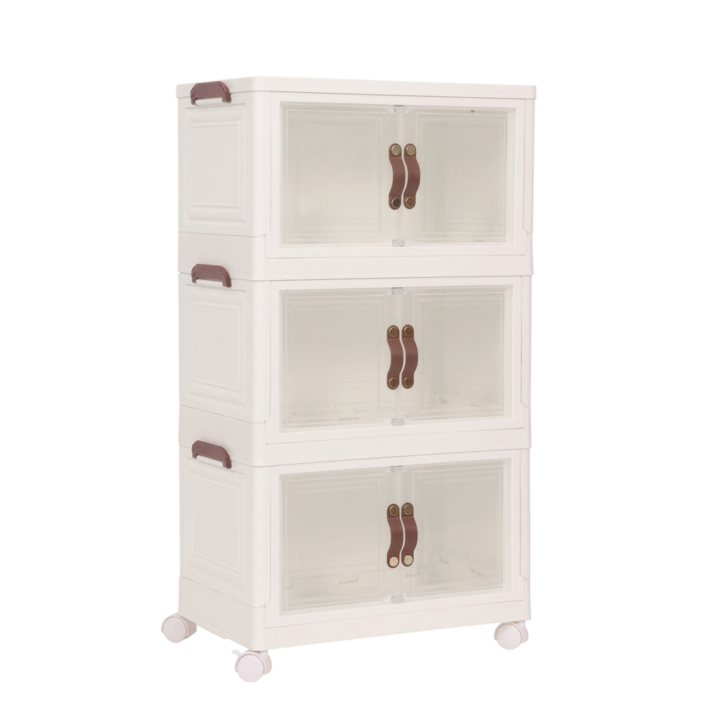 Torre mobile con 3 contenitori portaoggetti, beige